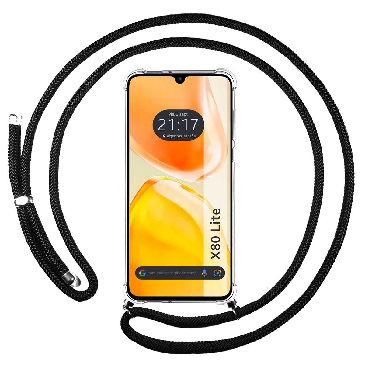 Funda Colgante Transparente para Vivo X80 Lite 5G con Cordon Negro