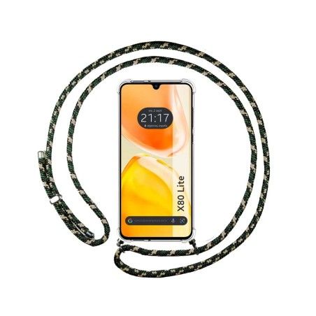 Funda Colgante Transparente para Vivo X80 Lite 5G con Cordon Verde / Dorado