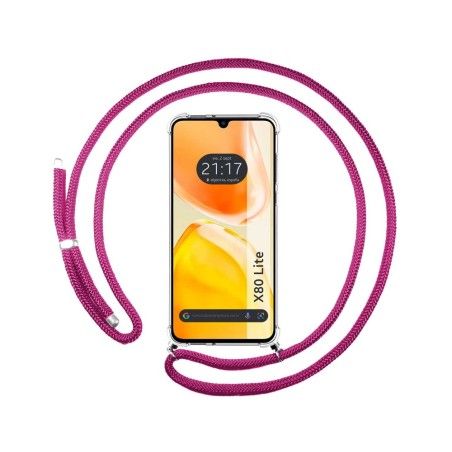 Funda Colgante Transparente para Vivo X80 Lite 5G con Cordon Rosa Fucsia