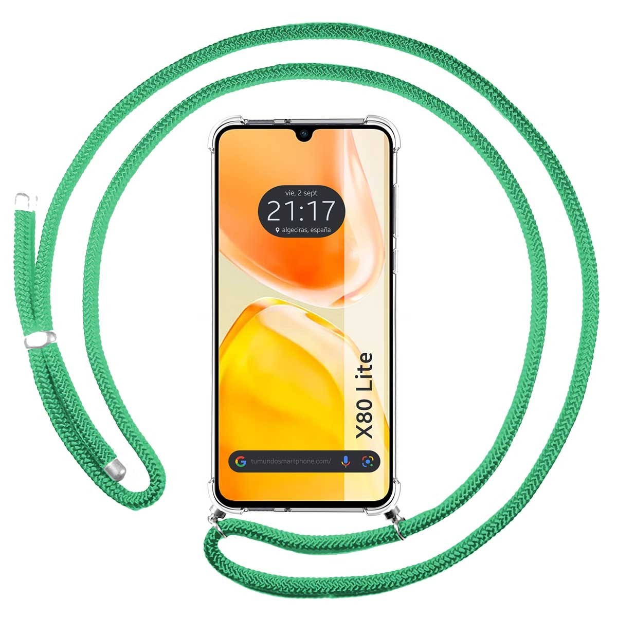 Funda Colgante Transparente para Vivo X80 Lite 5G con Cordon Verde Agua