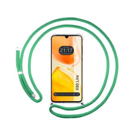 Funda Colgante Transparente para Vivo X80 Lite 5G con Cordon Verde Agua