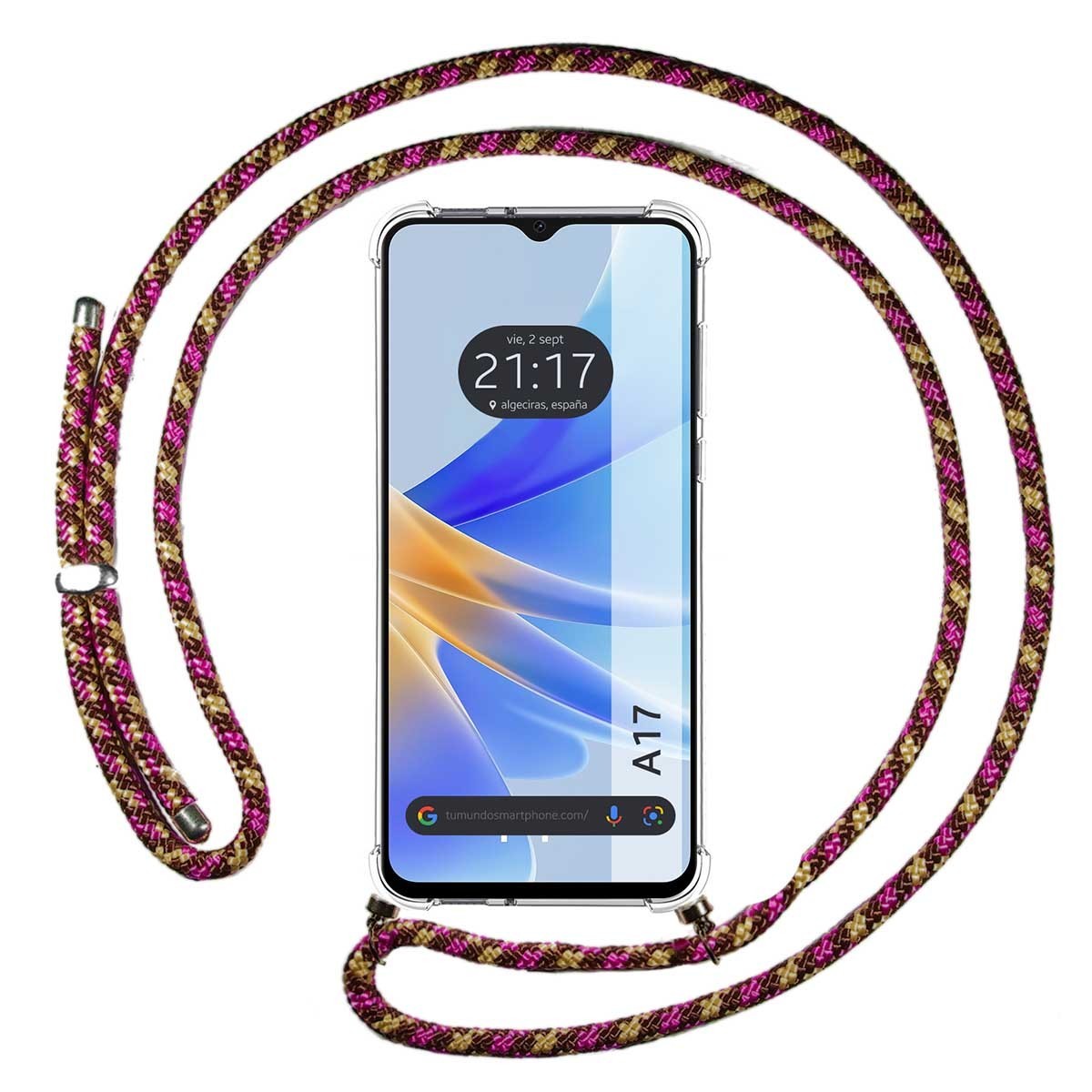Funda Colgante Transparente para Oppo A17 con Cordon Rosa / Dorado