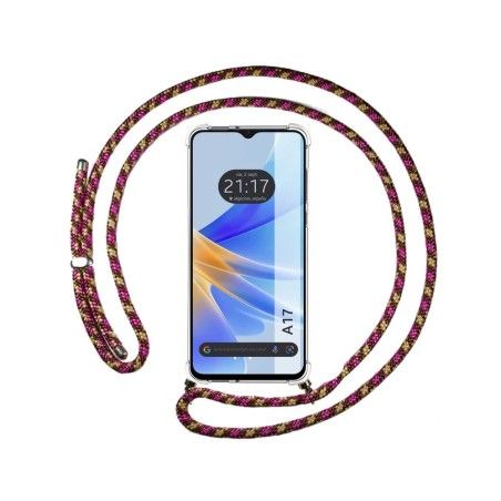 Funda Colgante Transparente para Oppo A17 con Cordon Rosa / Dorado