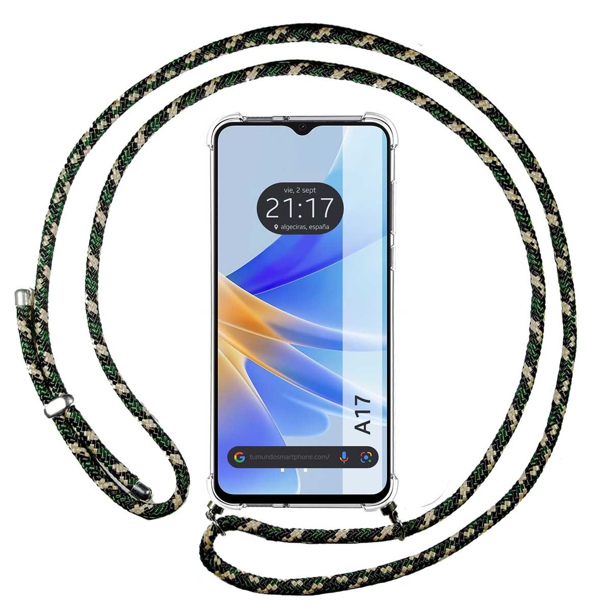 Funda Colgante Transparente para Oppo A17 con Cordon Verde / Dorado