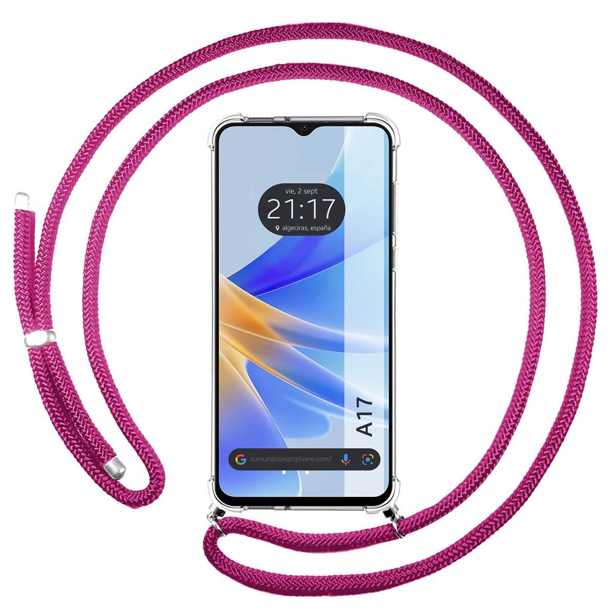 Funda Colgante Transparente para Oppo A17 con Cordon Rosa Fucsia