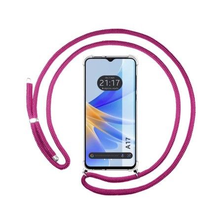 Funda Colgante Transparente para Oppo A17 con Cordon Rosa Fucsia