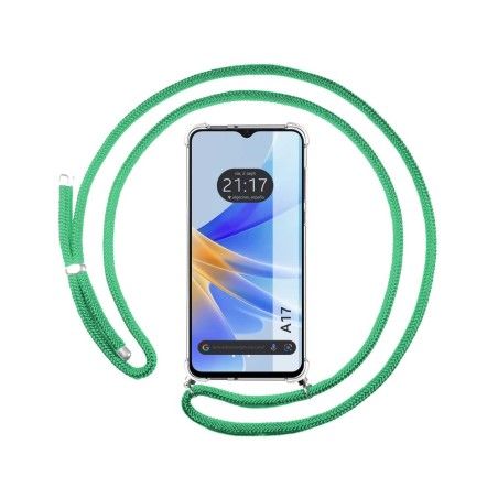 Funda Colgante Transparente para Oppo A17 con Cordon Verde Agua