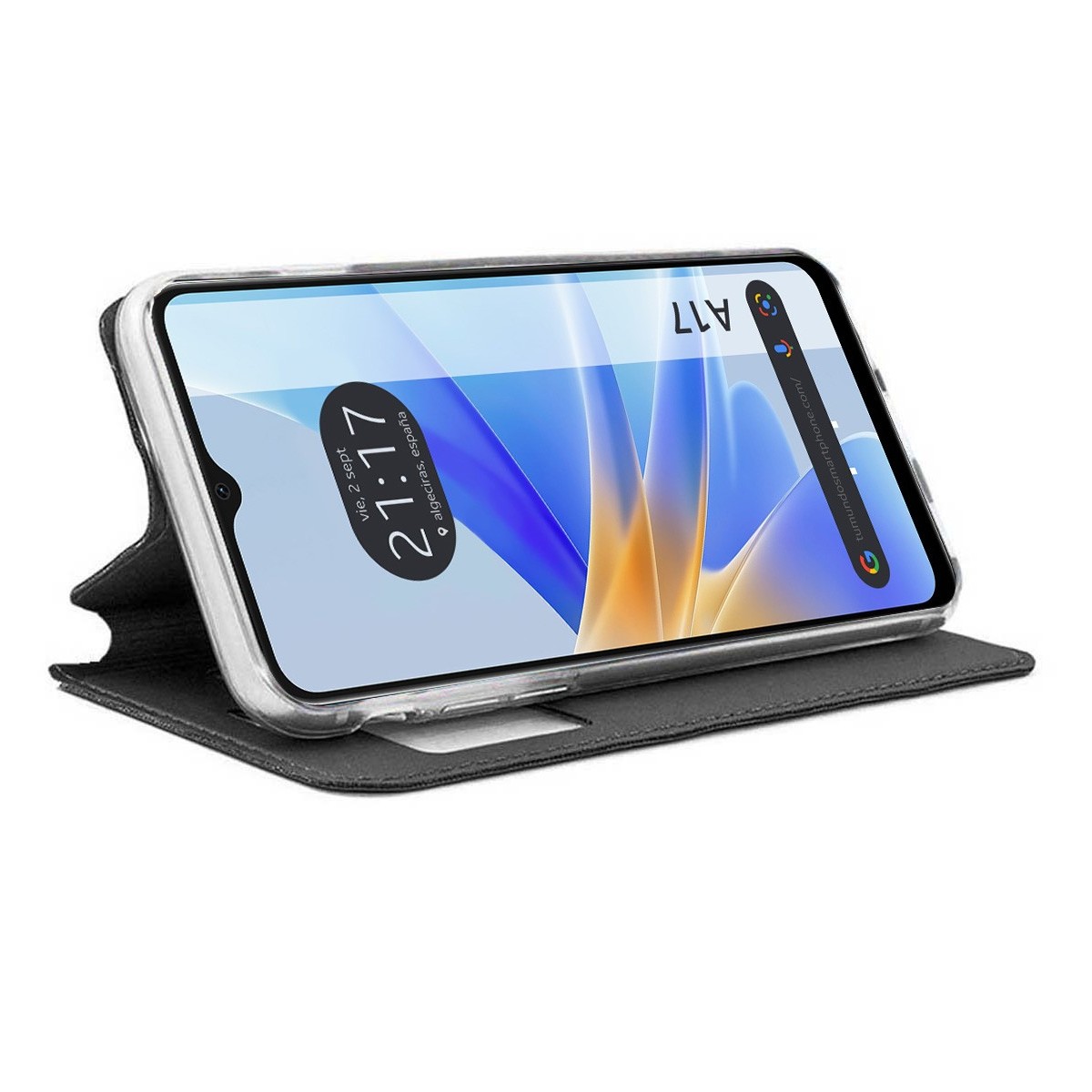 Funda Libro Soporte con Ventana para Oppo A17 color Negra
