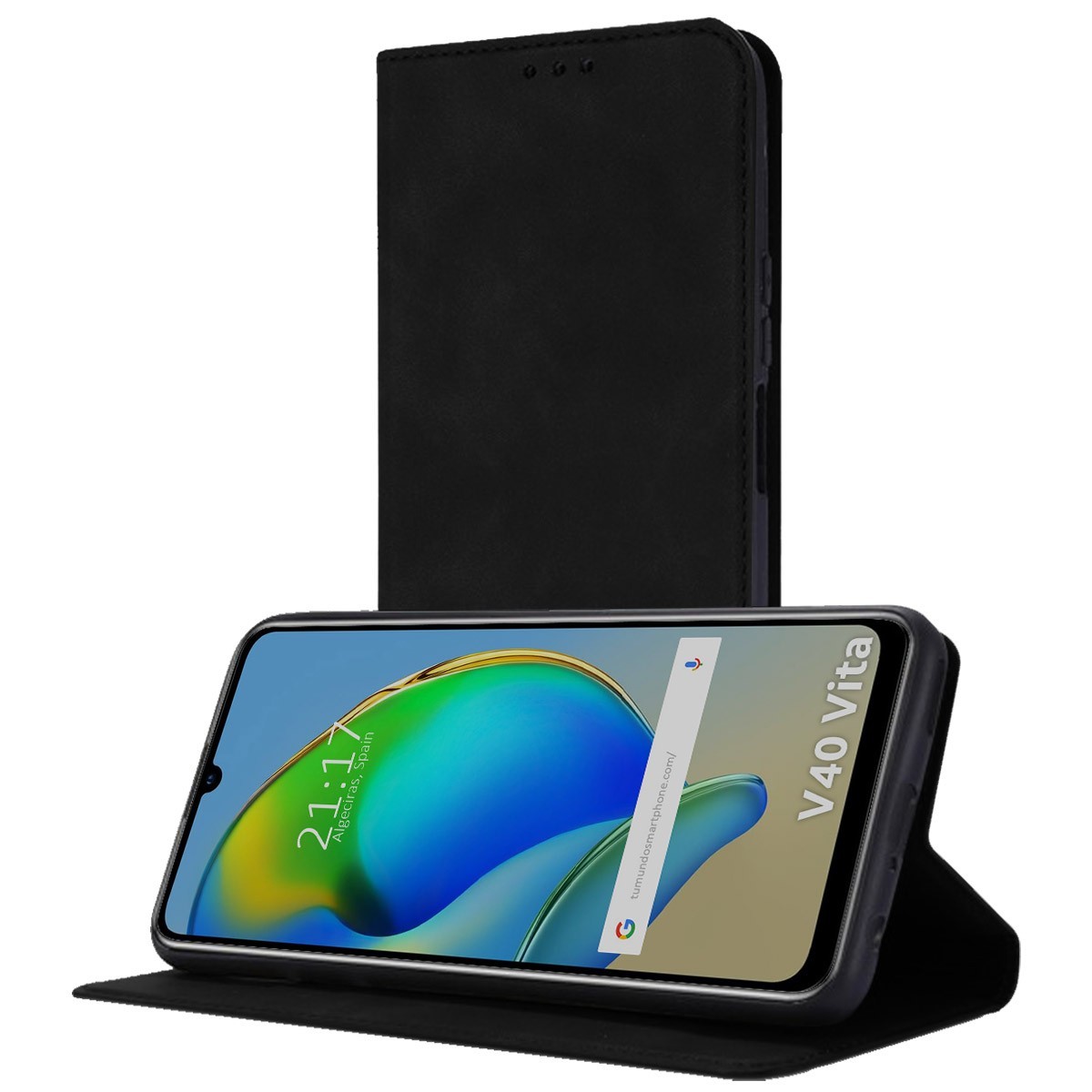 Funda Polipiel con tarjetero para ZTE Blade V40 Vita color Negra