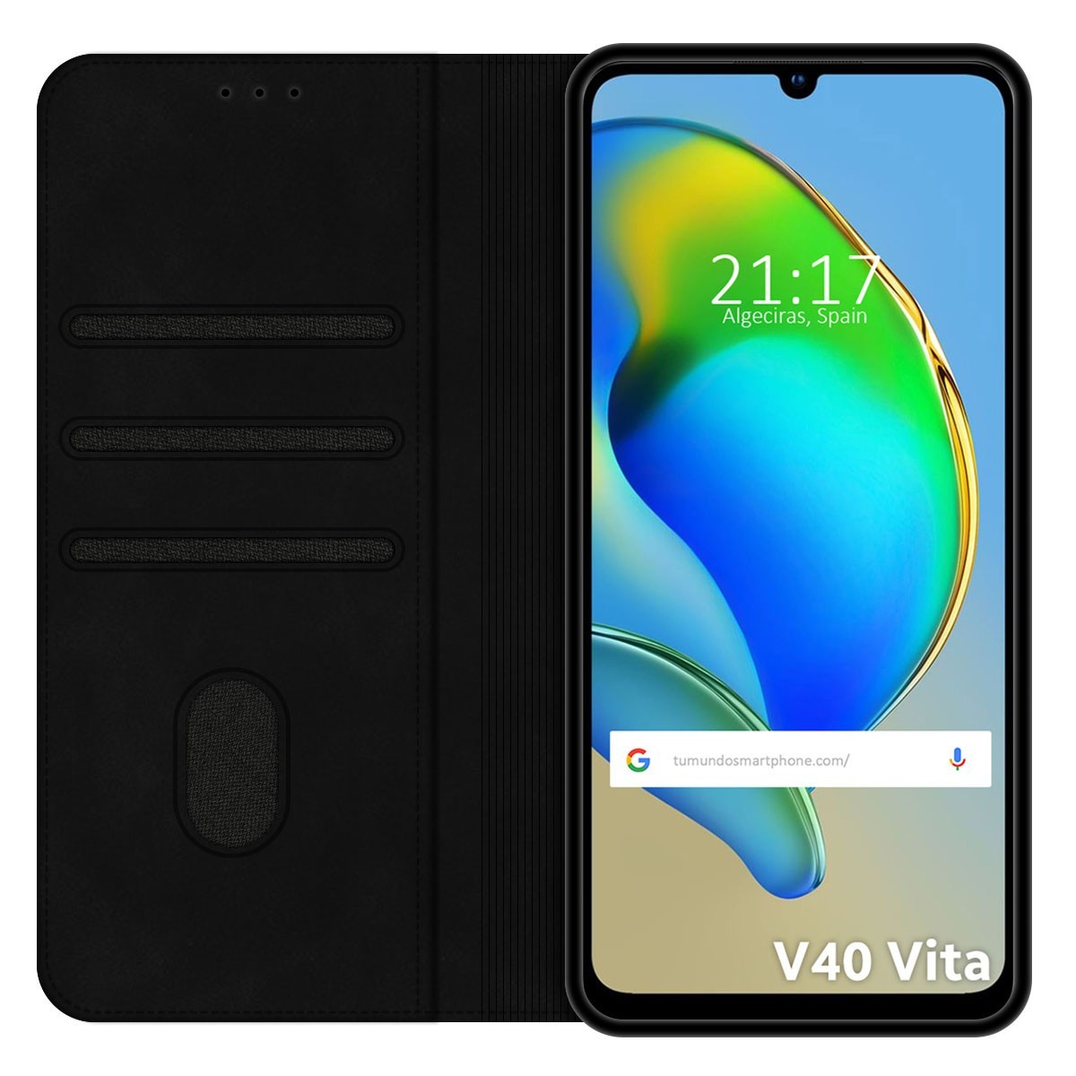 Funda Polipiel con tarjetero para ZTE Blade V40 Vita color Negra
