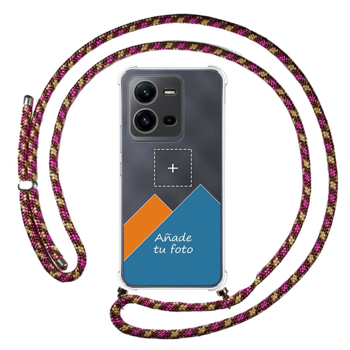 Personaliza tu Funda Colgante Transparente para Vivo X80 Lite 5G con Cordon Rosa / Dorado Dibujo Personalizada