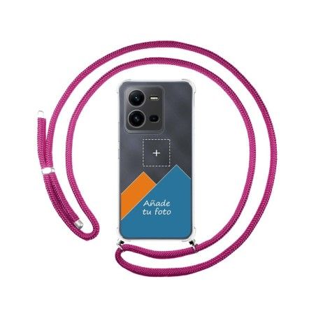 Personaliza tu Funda Colgante Transparente para Vivo X80 Lite 5G con Cordon Rosa Fucsia Dibujo Personalizada