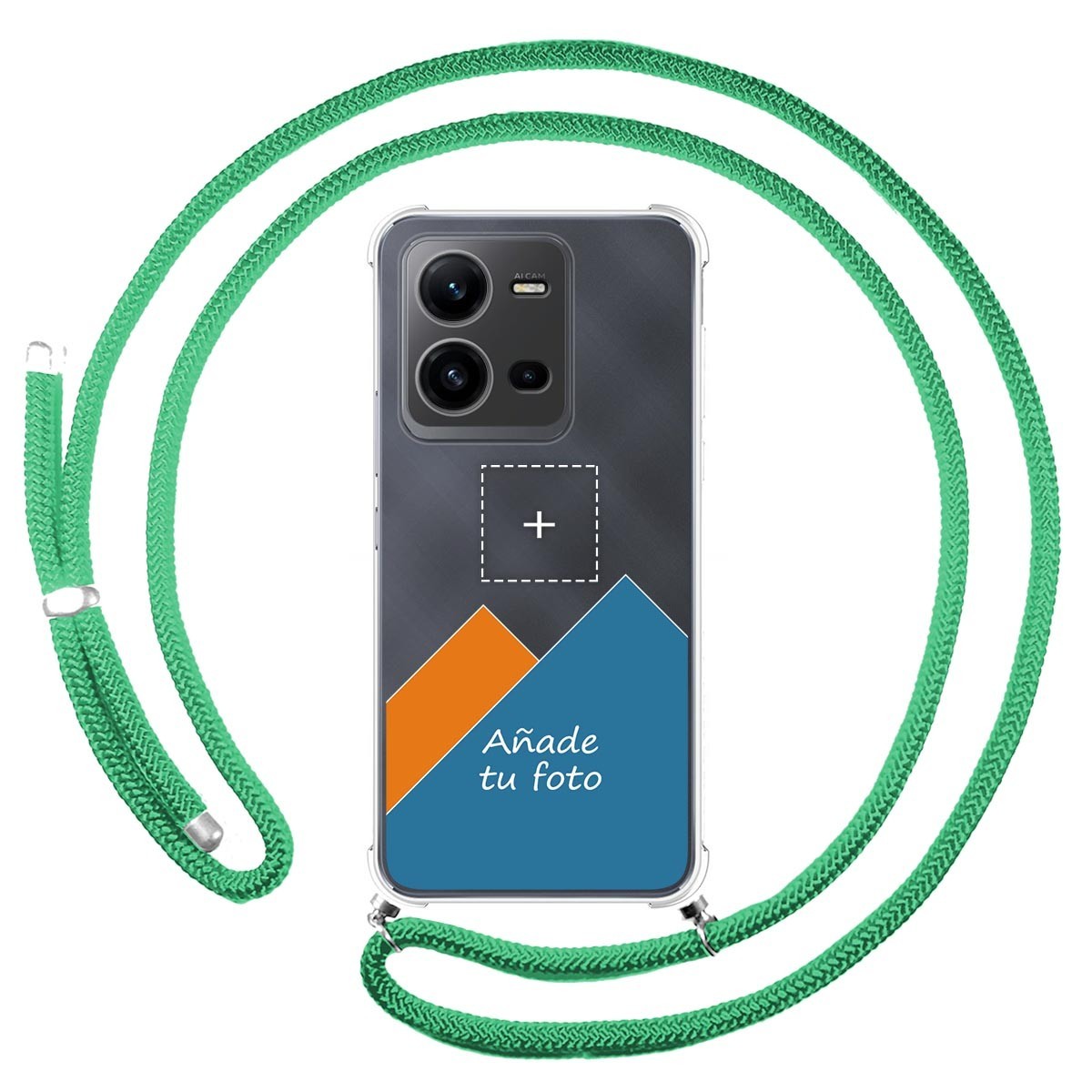 Personaliza tu Funda Colgante Transparente para Vivo X80 Lite 5G con Cordon Verde Agua Dibujo Personalizada