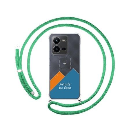 Personaliza tu Funda Colgante Transparente para Vivo X80 Lite 5G con Cordon Verde Agua Dibujo Personalizada