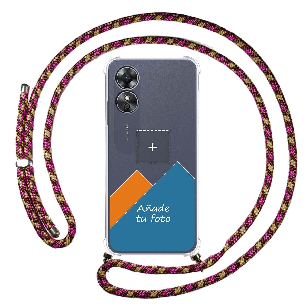 Personaliza tu Funda Colgante Transparente para Oppo A17 con Cordon Rosa / Dorado Dibujo Personalizada