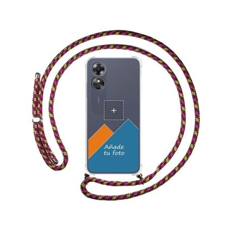 Personaliza tu Funda Colgante Transparente para Oppo A17 con Cordon Rosa / Dorado Dibujo Personalizada