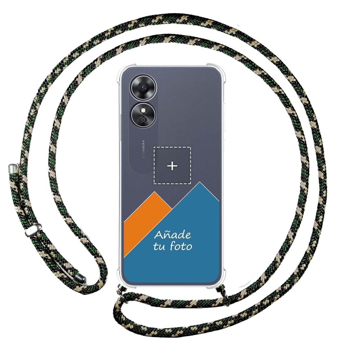 Personaliza tu Funda Colgante Transparente para Oppo A17 con Cordon Verde / Dorado Dibujo Personalizada