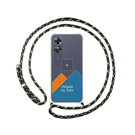 Personaliza tu Funda Colgante Transparente para Oppo A17 con Cordon Verde / Dorado Dibujo Personalizada