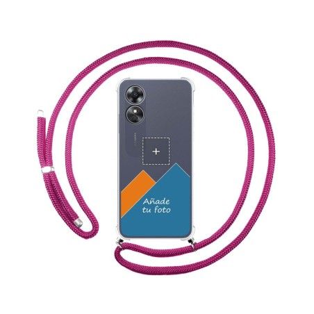 Personaliza tu Funda Colgante Transparente para Oppo A17 con Cordon Rosa Fucsia Dibujo Personalizada