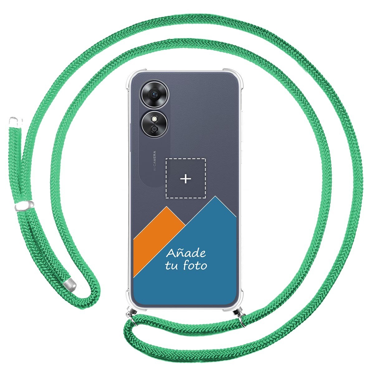 Personaliza tu Funda Colgante Transparente para Oppo A17 con Cordon Verde Agua Dibujo Personalizada