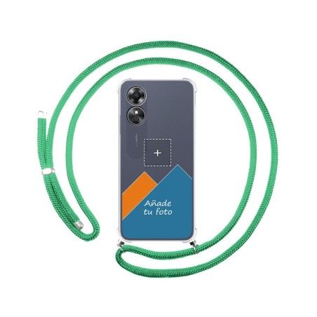 Personaliza tu Funda Colgante Transparente para Oppo A17 con Cordon Verde Agua Dibujo Personalizada