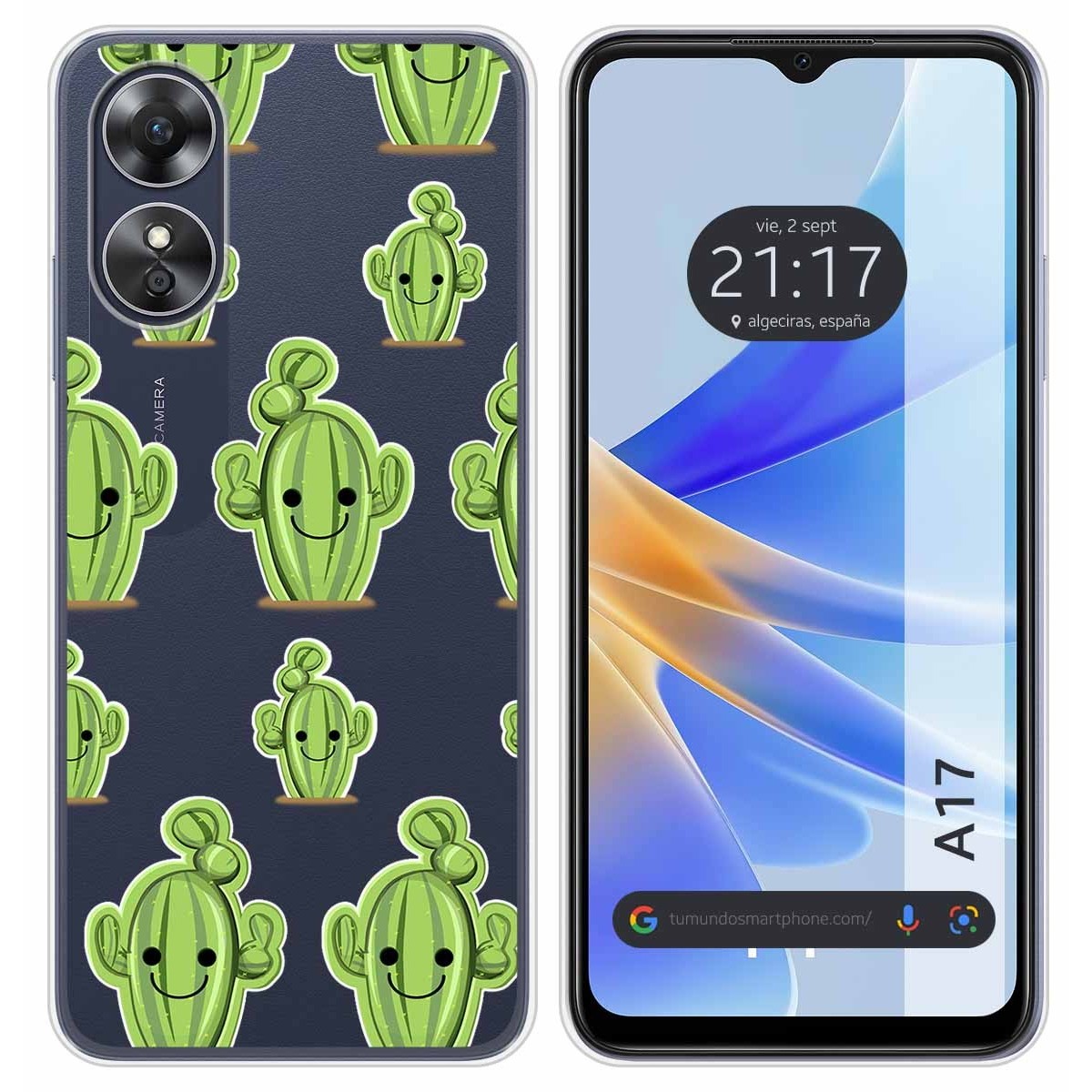 Funda Silicona Transparente para Oppo A17 diseño Cactus Dibujos