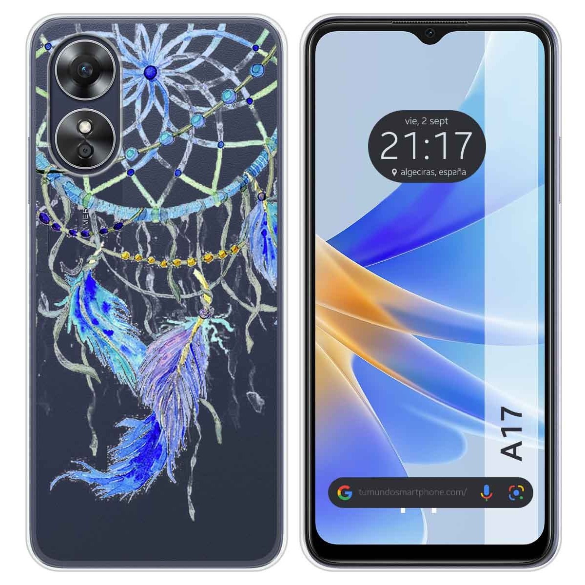 Funda Silicona Transparente para Oppo A17 diseño Plumas Dibujos