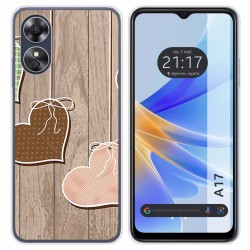 Funda Silicona para Oppo A17 diseño Corazones Madera Dibujos