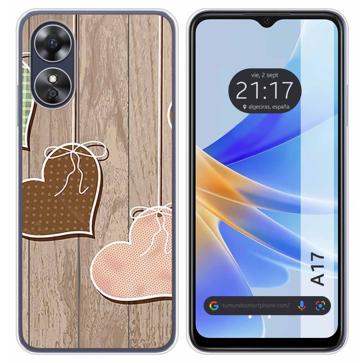 Funda Silicona para Oppo A17 diseño Corazones Madera Dibujos