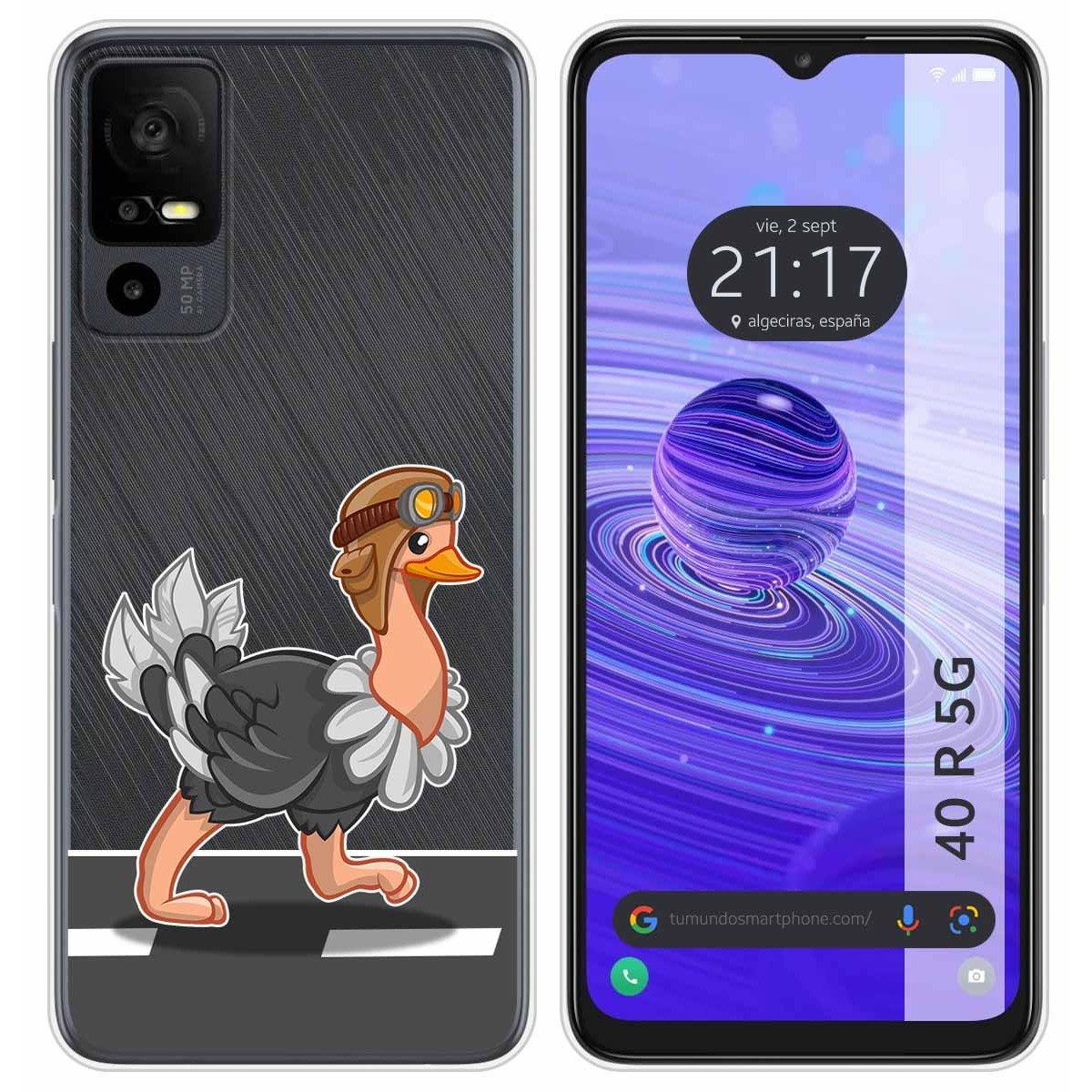 Funda Silicona Transparente para TCL 40 R 5G diseño Avestruz Dibujos