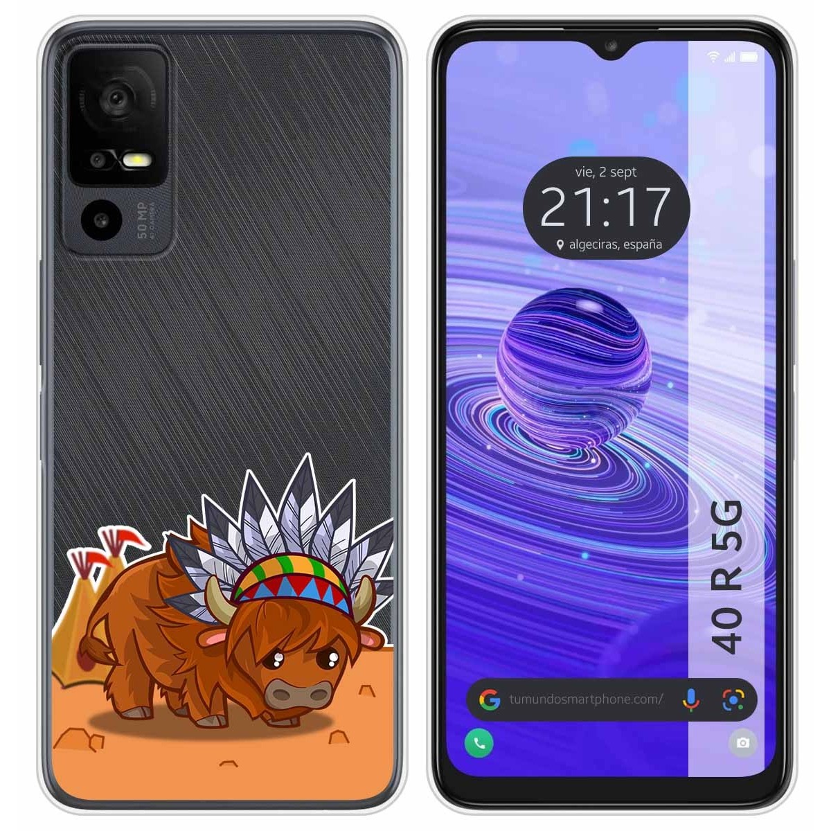 Funda Silicona Transparente para TCL 40 R 5G diseño Bufalo Dibujos
