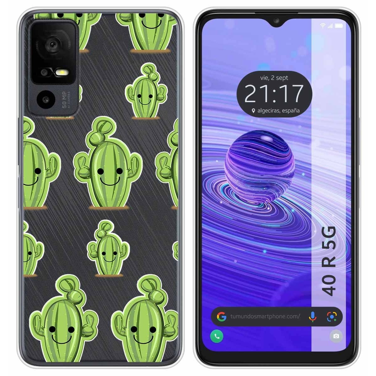 Funda Silicona Transparente para TCL 40 R 5G diseño Cactus Dibujos