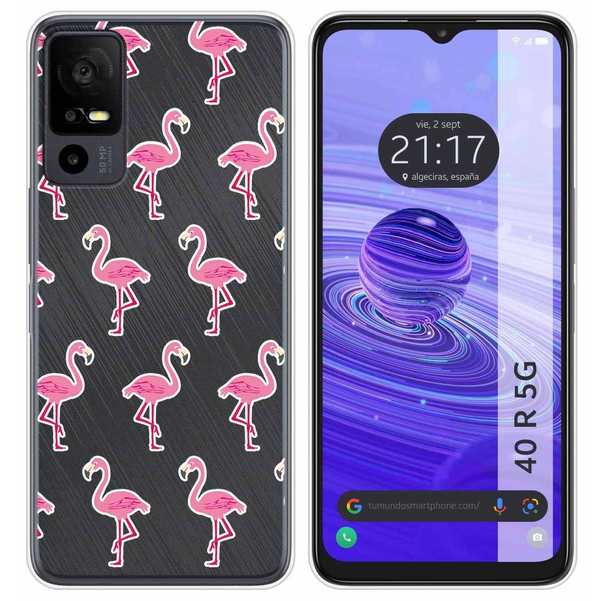 Funda Silicona Transparente para TCL 40 R 5G diseño Flamenco Dibujos