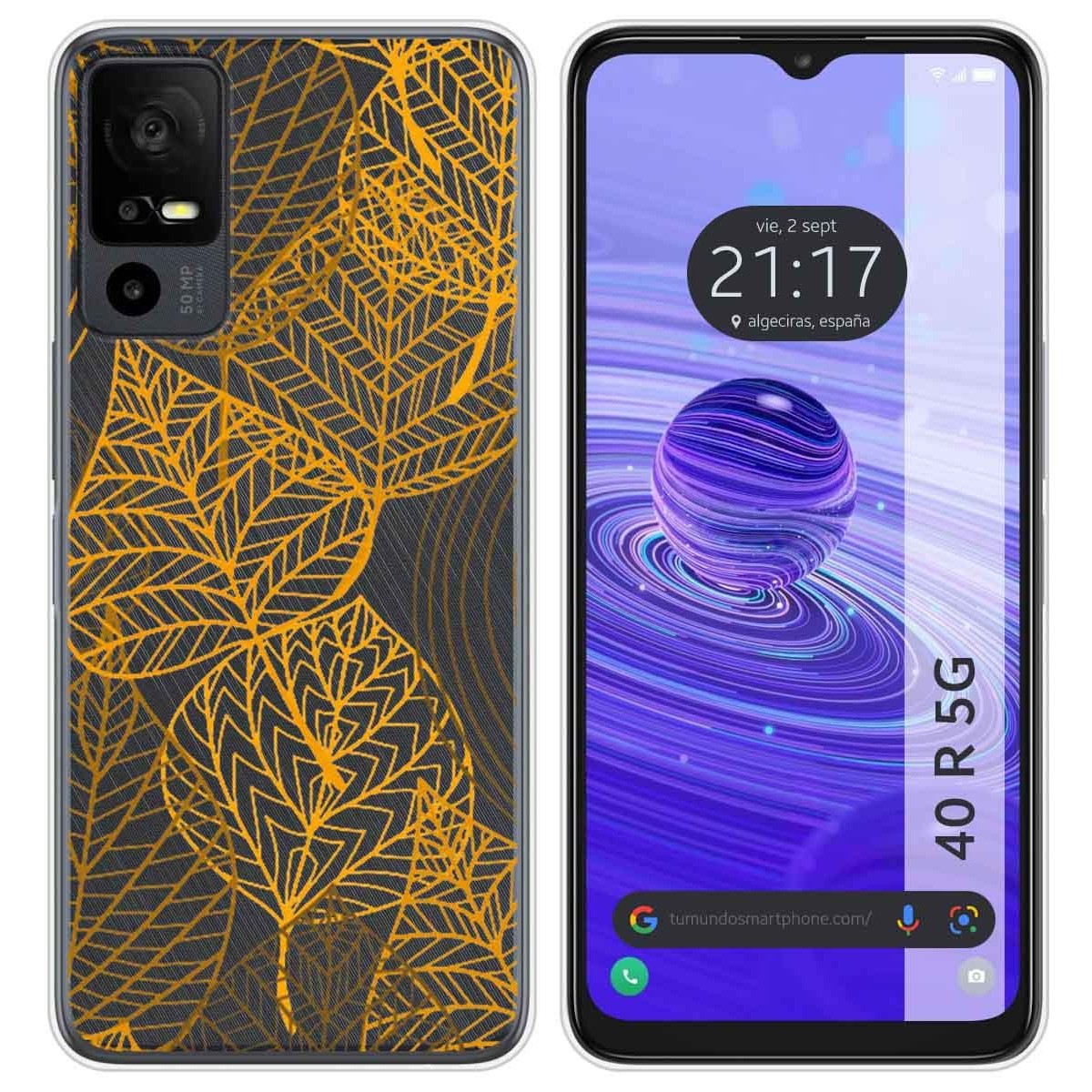 Funda Silicona Transparente para TCL 40 R 5G diseño Hojas Dibujos