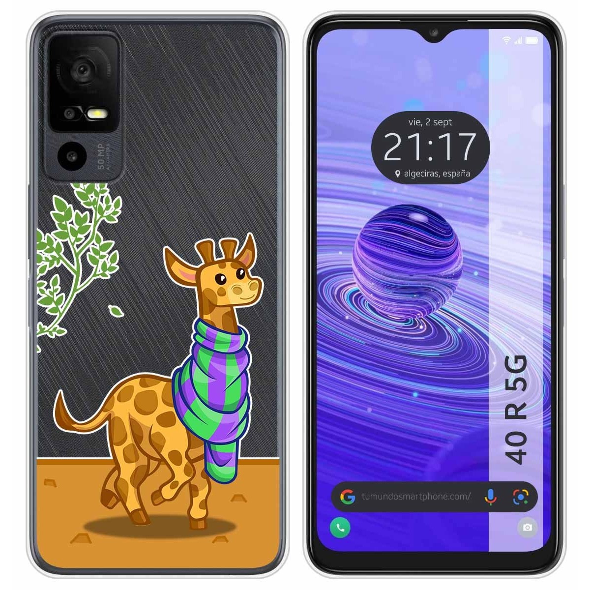 Funda Silicona Transparente para TCL 40 R 5G diseño Jirafa Dibujos