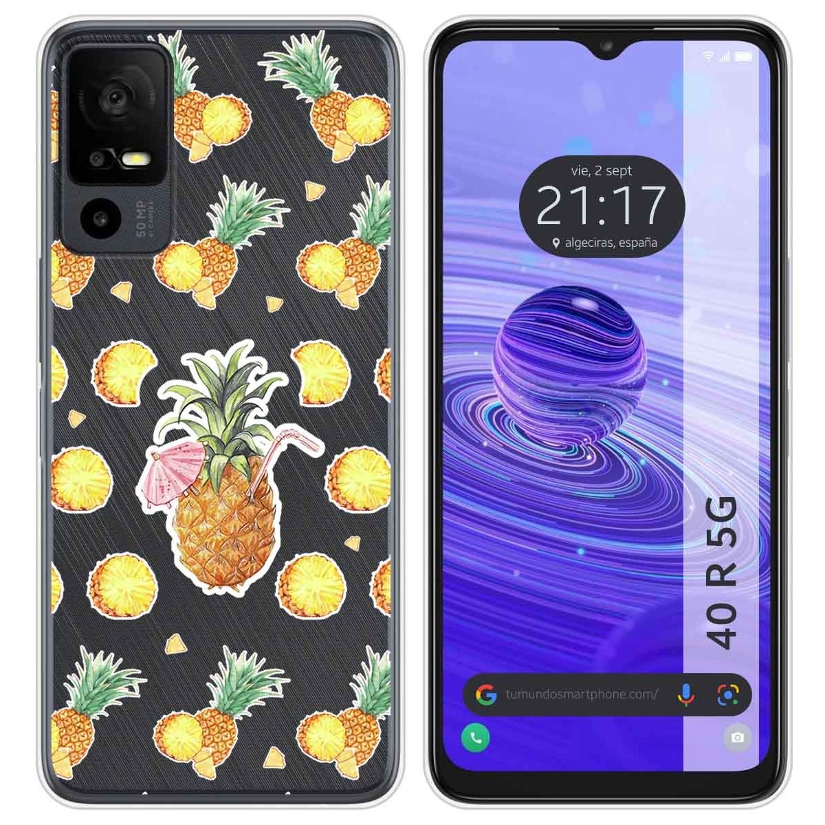 Funda Silicona Transparente para TCL 40 R 5G diseño Piña Dibujos