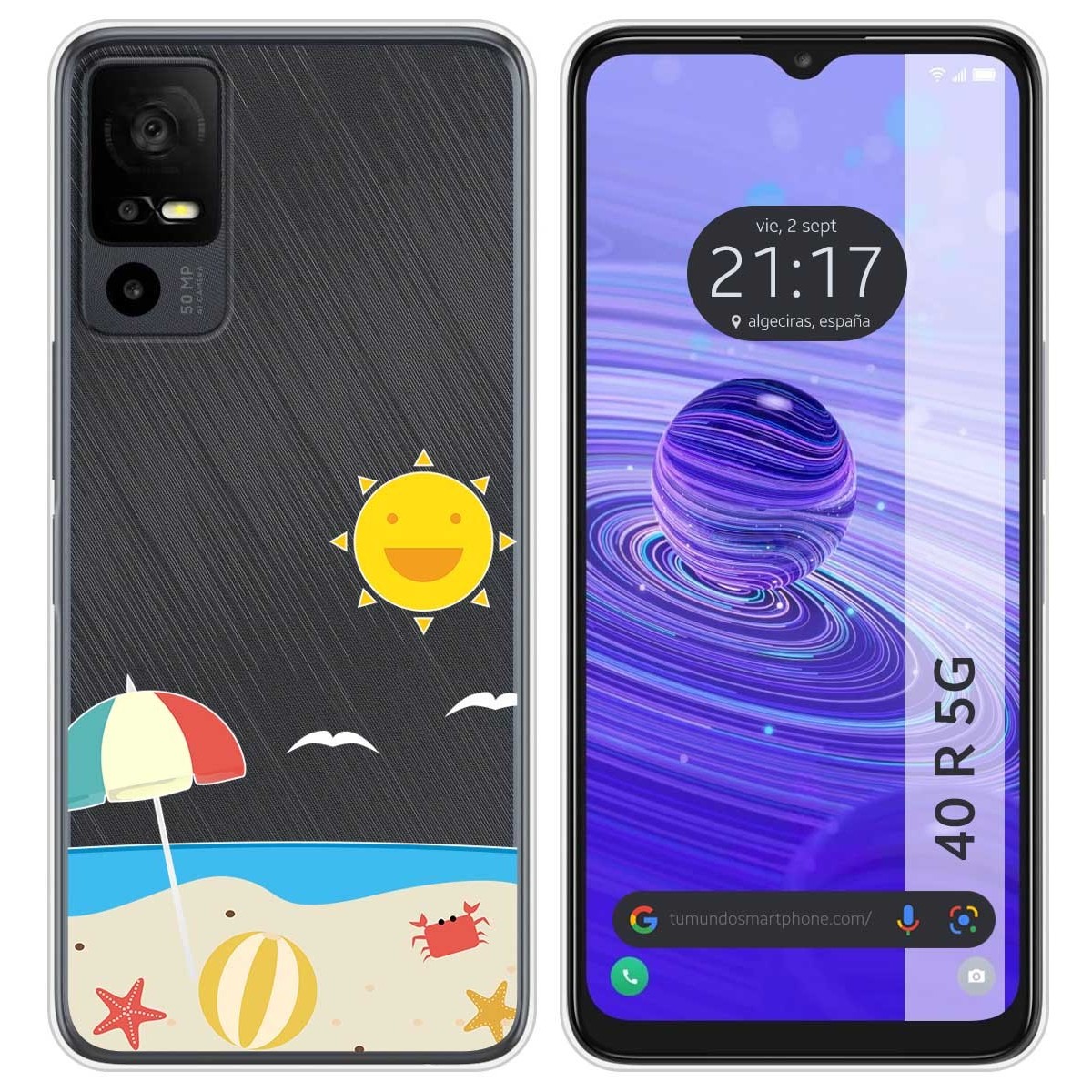 Funda Silicona Transparente para TCL 40 R 5G diseño Playa Dibujos