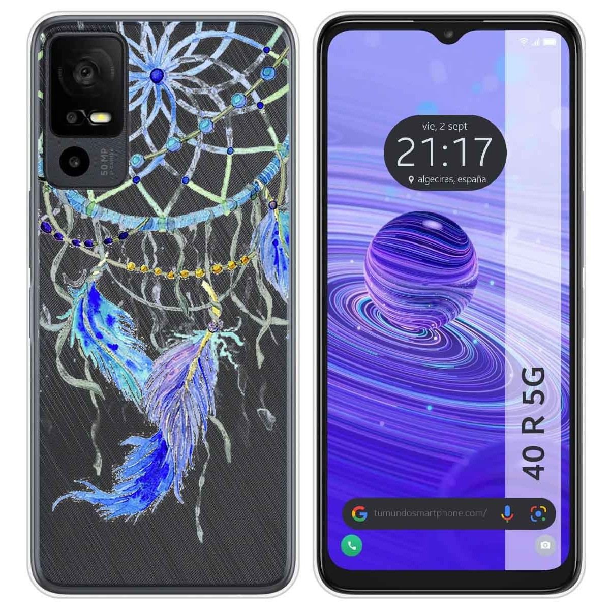 Funda Silicona Transparente para TCL 40 R 5G diseño Plumas Dibujos