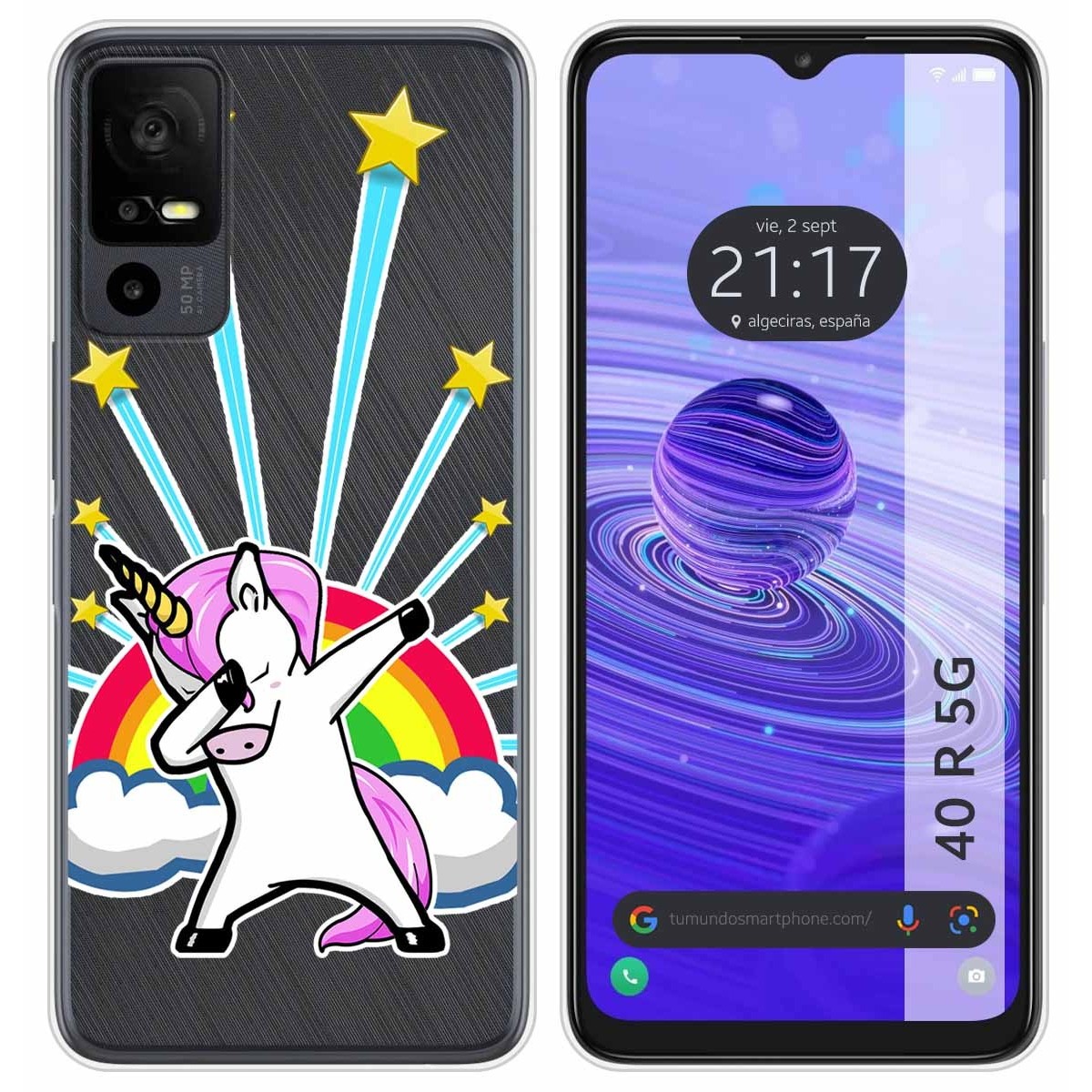 Funda Silicona Transparente para TCL 40 R 5G diseño Unicornio Dibujos