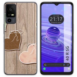 Funda Silicona para TCL 40 R 5G diseño Corazones Madera Dibujos