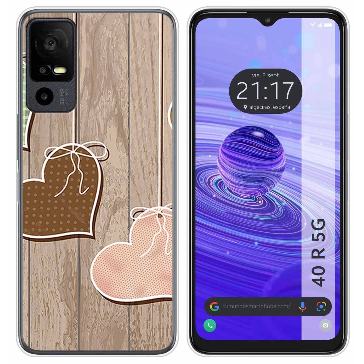 Funda Silicona para TCL 40 R 5G diseño Corazones Madera Dibujos
