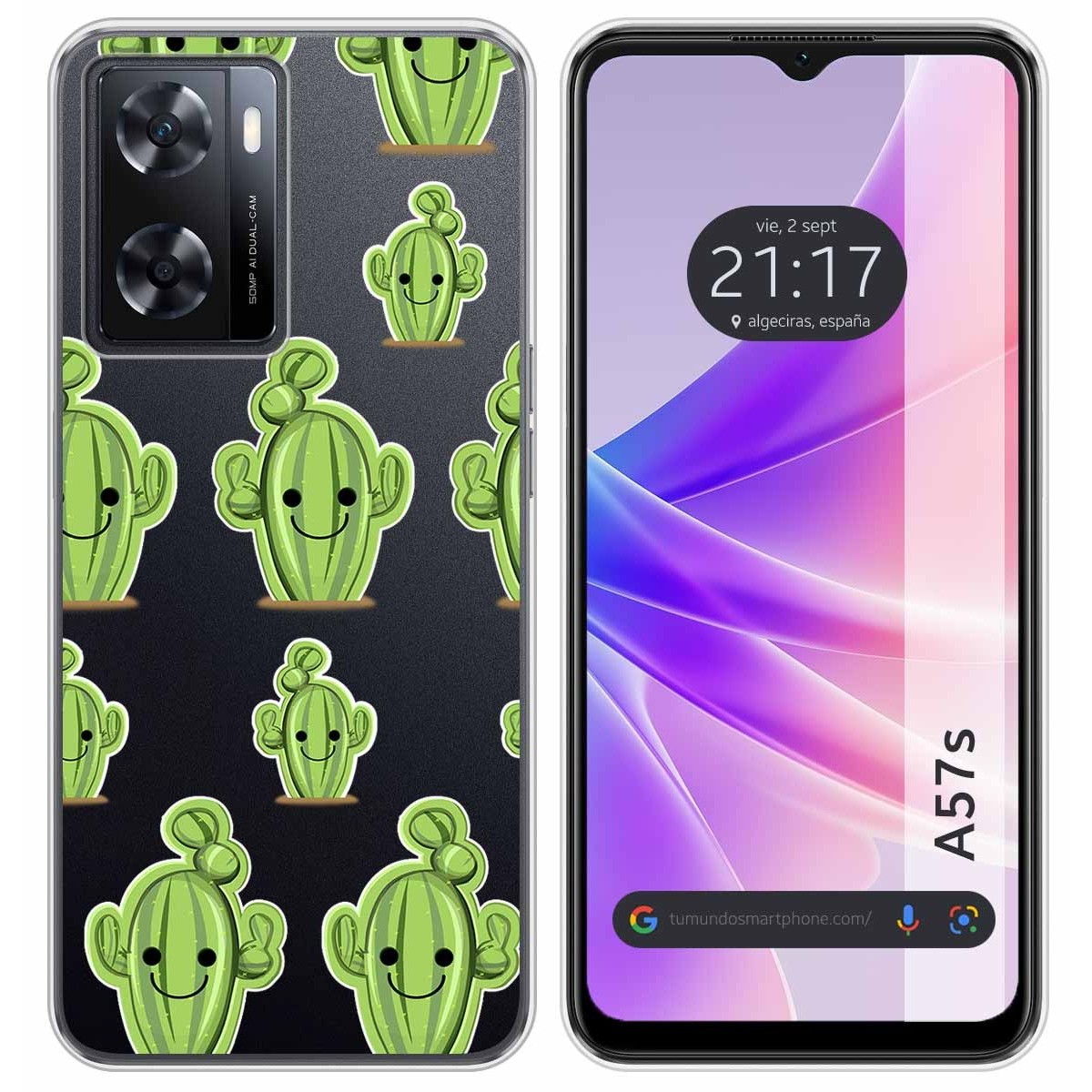 Funda Silicona Transparente para Oppo A57s diseño Cactus Dibujos