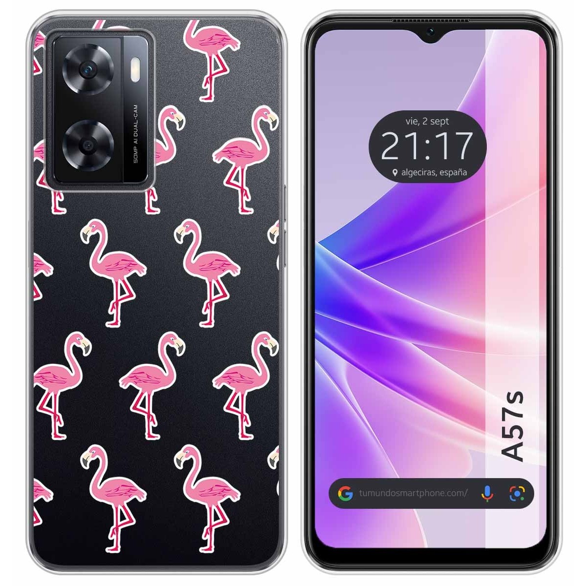 Funda Silicona Transparente para Oppo A57s diseño Flamenco Dibujos