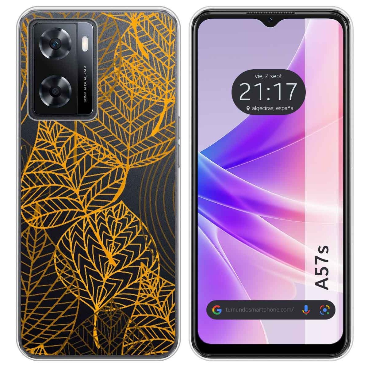 Funda Silicona Transparente para Oppo A57s diseño Hojas Dibujos