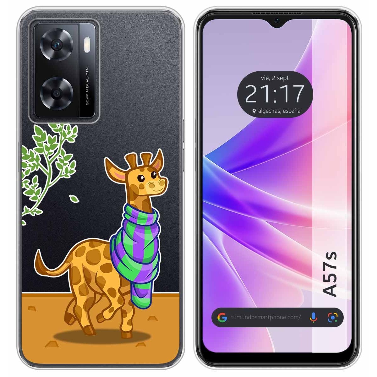 Funda Silicona Transparente para Oppo A57s diseño Jirafa Dibujos