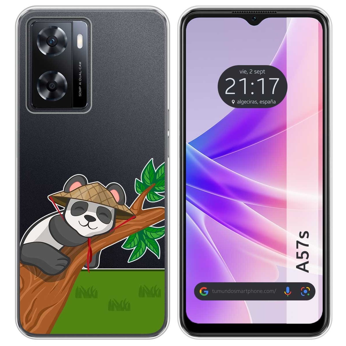 Funda Silicona Transparente para Oppo A57s diseño Panda Dibujos