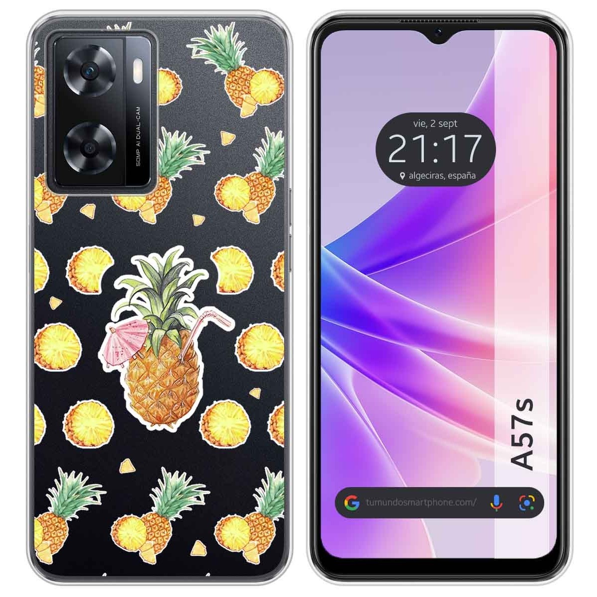 Funda Silicona Transparente para Oppo A57s diseño Piña Dibujos