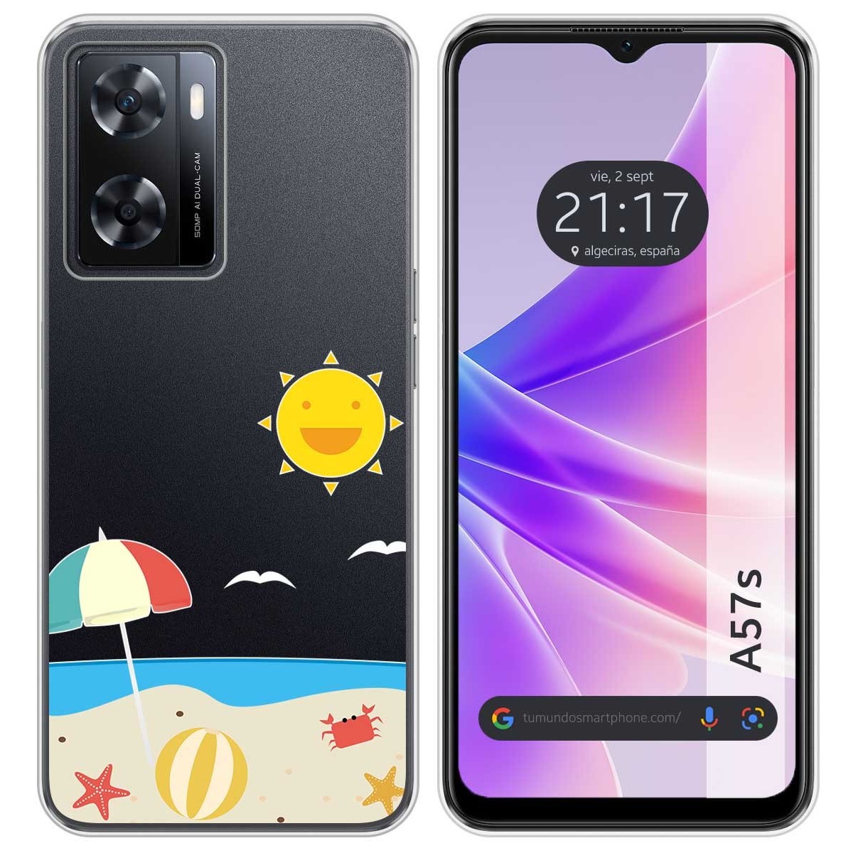 Funda Silicona Transparente para Oppo A57s diseño Playa Dibujos