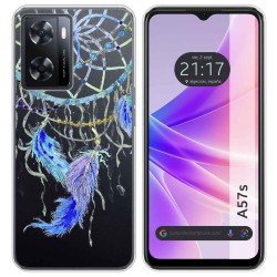 Funda Silicona Transparente para Oppo A57s diseño Plumas Dibujos
