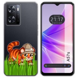 Funda Silicona Transparente para Oppo A57s diseño Tigre Dibujos
